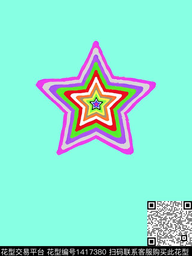 水彩五角星定位花数码印花华亿平台下载（图片编号: 1417380） - 瓦栏（Walan）