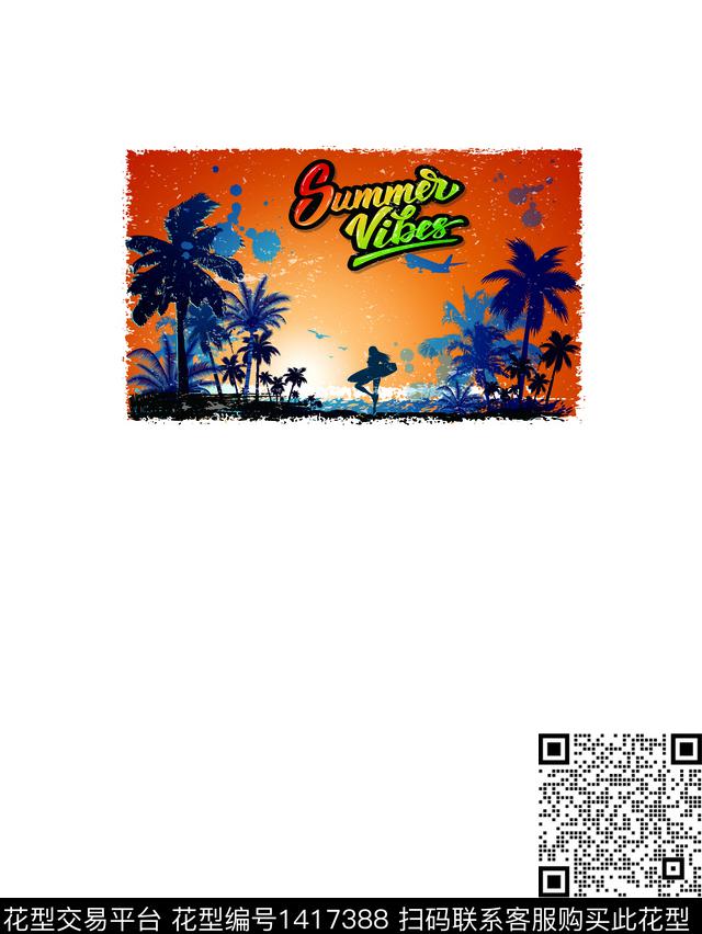 字母棕榈树热带华亿平台数码印花华亿平台下载（图片编号: 1417388） - 瓦栏（Walan）