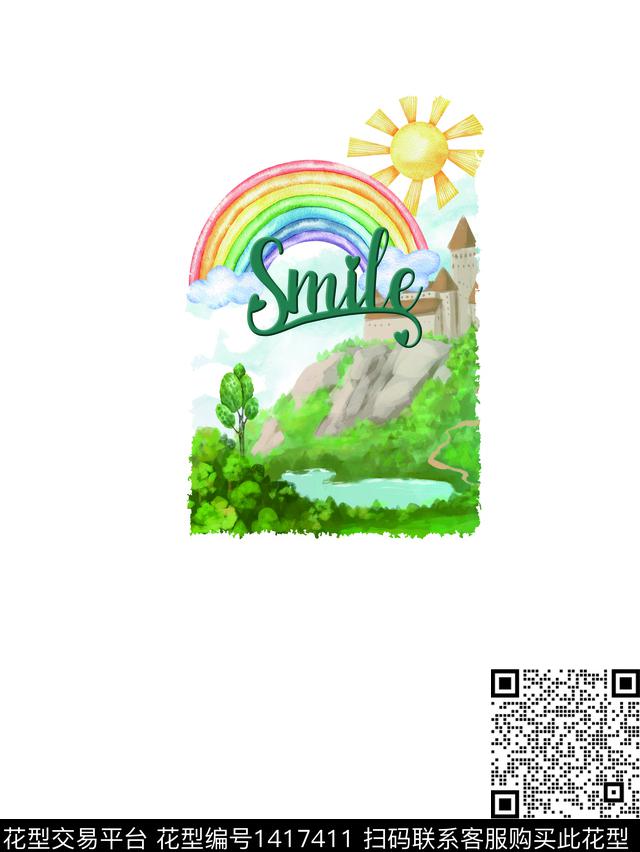 水彩彩虹定位花数码印花华亿平台下载（图片编号: 1417411） - 瓦栏（Walan）