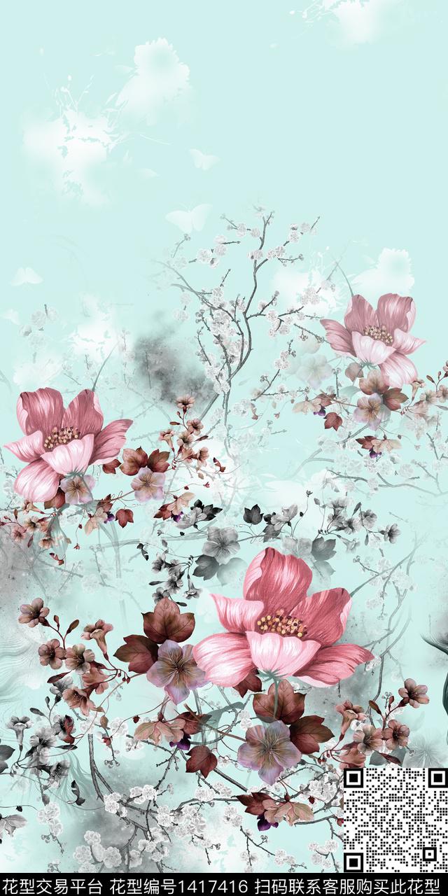 连衣裙定位花旗袍传统印花华亿平台下载（图片编号: 1417416） - 瓦栏（Walan）