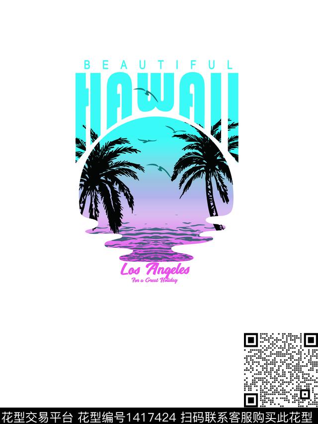 字母棕榈树热带华亿平台数码印花华亿平台下载（图片编号: 1417424） - 瓦栏（Walan）