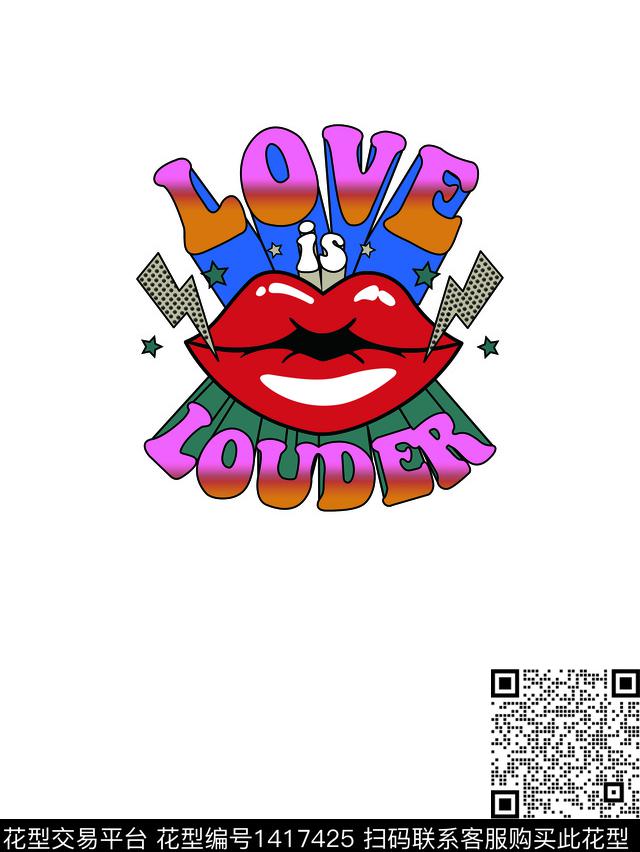 字母嘴唇可爱数码印花华亿平台下载（图片编号: 1417425） - 瓦栏（Walan）
