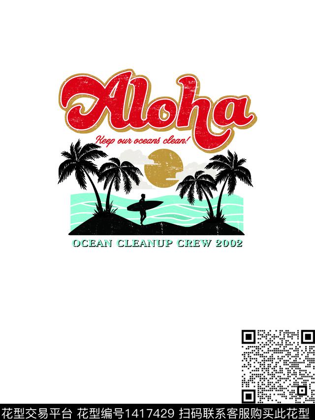 字母棕榈树定位花数码印花华亿平台下载（图片编号: 1417429） - 瓦栏（Walan）