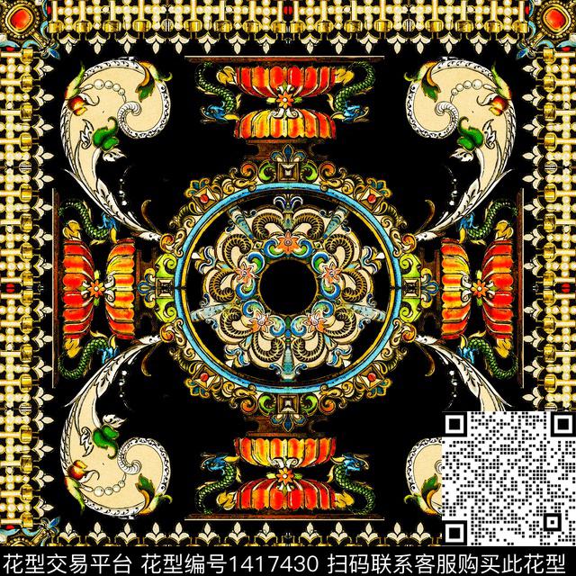 丝巾定位花geometricgold数码印花华亿平台下载（图片编号: 1417430） - 瓦栏（Walan）