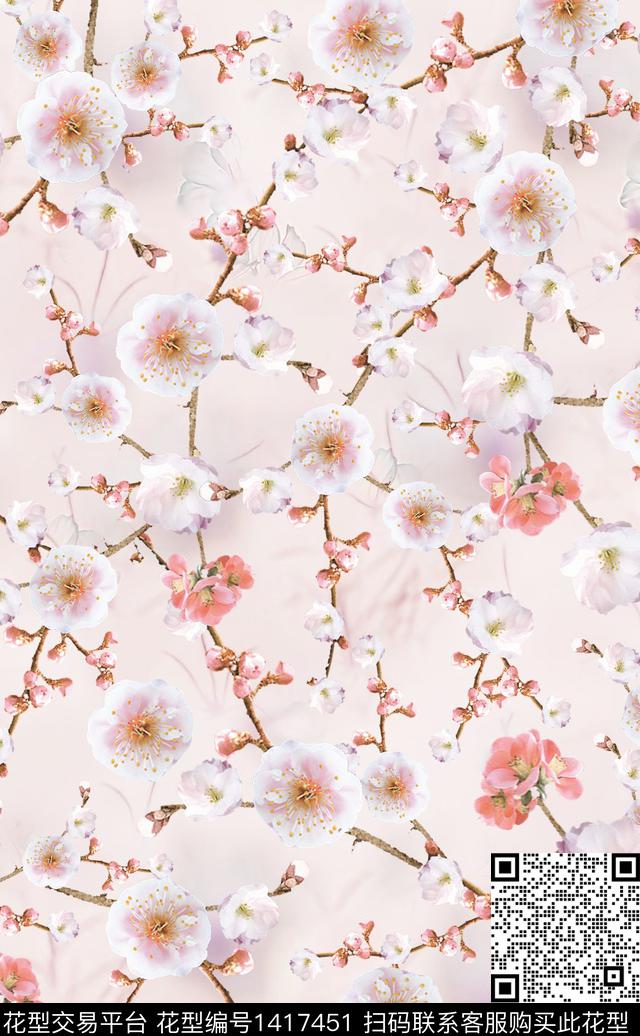 时尚花卉真丝数码印花华亿平台下载（图片编号: 1417451） - 瓦栏（Walan）