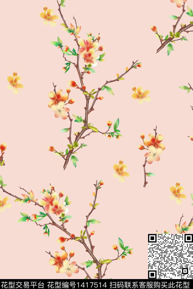 清爽底花卉花卉年轻女性数码印花华亿平台下载（图片编号: 1417514） - 瓦栏（Walan）