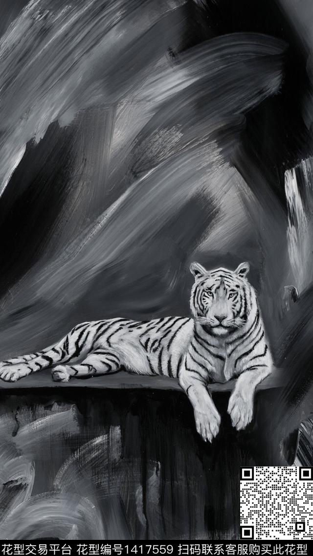 老虎油画华亿平台胸前独幅数码印花华亿平台下载（图片编号: 1417559） - 瓦栏（Walan）