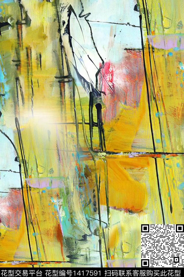 肌理抽象真丝数码印花华亿平台下载（图片编号: 1417591） - 瓦栏（Walan）