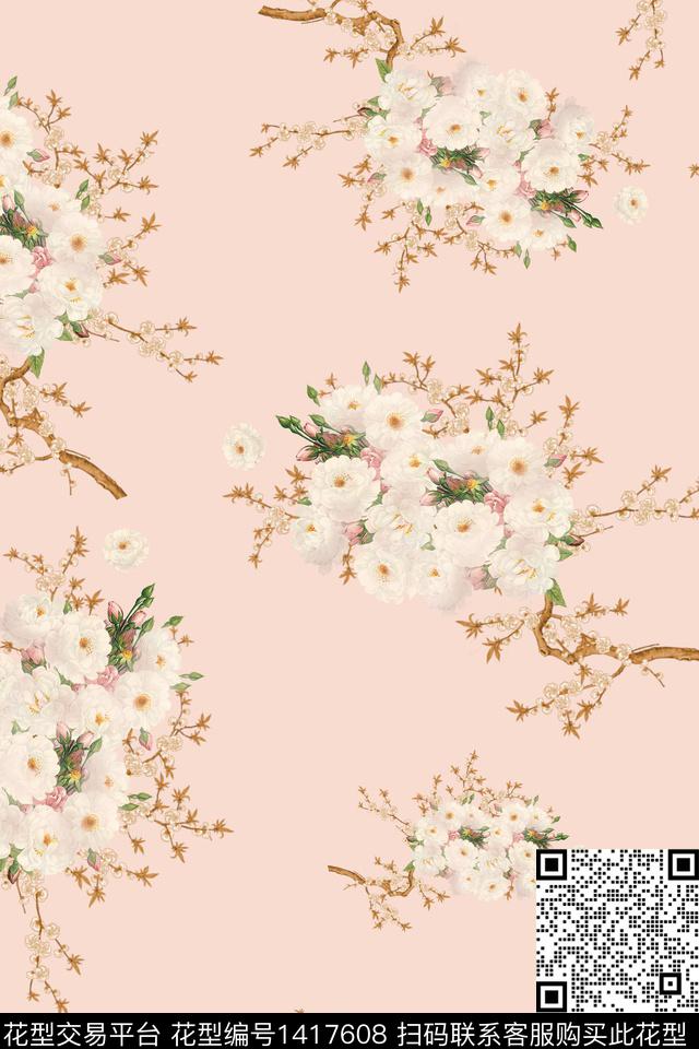 清爽底花卉花卉年轻女性数码印花华亿平台下载（图片编号: 1417608） - 瓦栏（Walan）