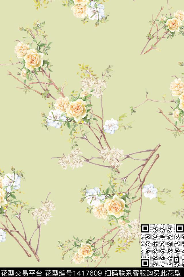 清爽底花卉花卉年轻女性数码印花华亿平台下载（图片编号: 1417609） - 瓦栏（Walan）