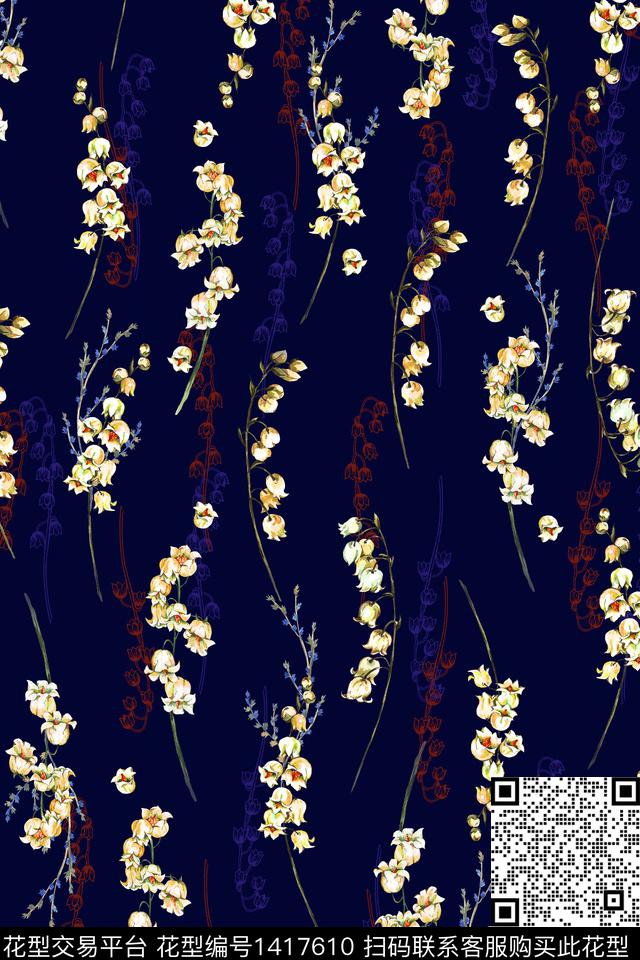 绿植树叶花卉小碎花数码印花华亿平台下载（图片编号: 1417610） - 瓦栏（Walan）