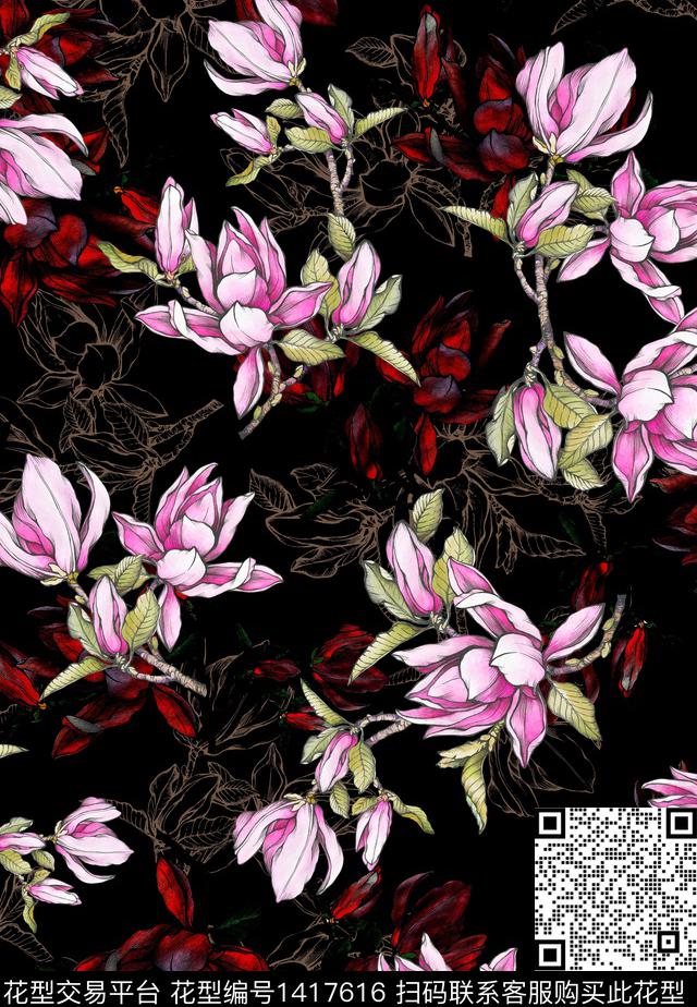 玉兰花抽象花卉花卉数码印花华亿平台下载（图片编号: 1417616） - 瓦栏（Walan）