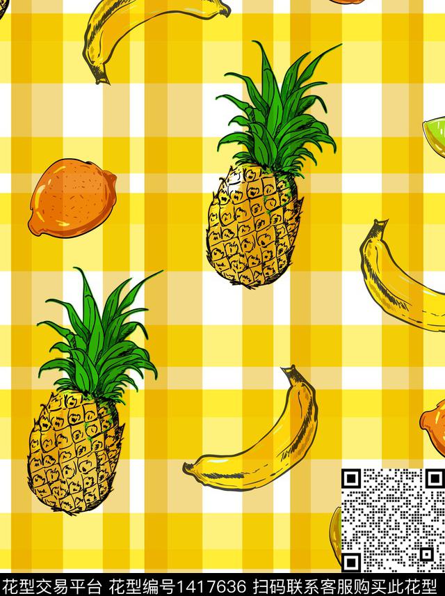 几何水果格子数码印花华亿平台下载（图片编号: 1417636） - 瓦栏（Walan）