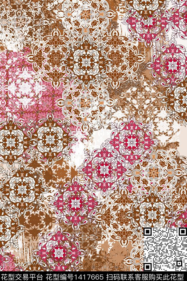 民族风真丝混合拼接数码印花华亿平台下载（图片编号: 1417665） - 瓦栏（Walan）