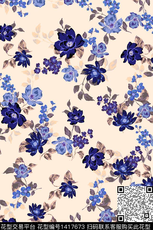 花卉大牌风小清新数码印花华亿平台下载（图片编号: 1417673） - 瓦栏（Walan）