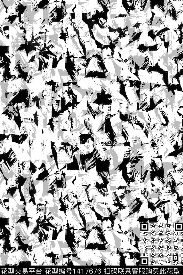 几何黑白华亿平台大牌风数码印花华亿平台下载（图片编号: 1417676） - 瓦栏（Walan）