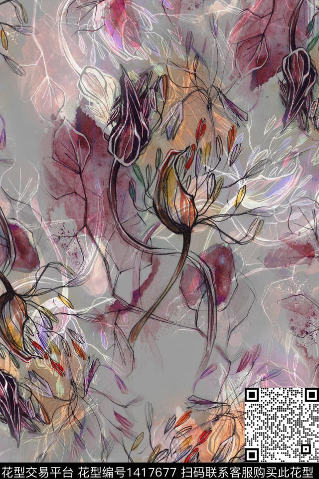 肌理花卉大牌风数码印花华亿平台下载（图片编号: 1417677） - 瓦栏（Walan）