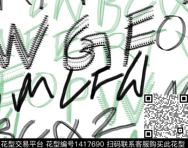 几何定位花字母数码印花华亿平台下载（图片编号: 1417690） - 瓦栏（Walan）