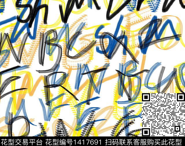 几何定位花字母数码印花华亿平台下载（图片编号: 1417691） - 瓦栏（Walan）