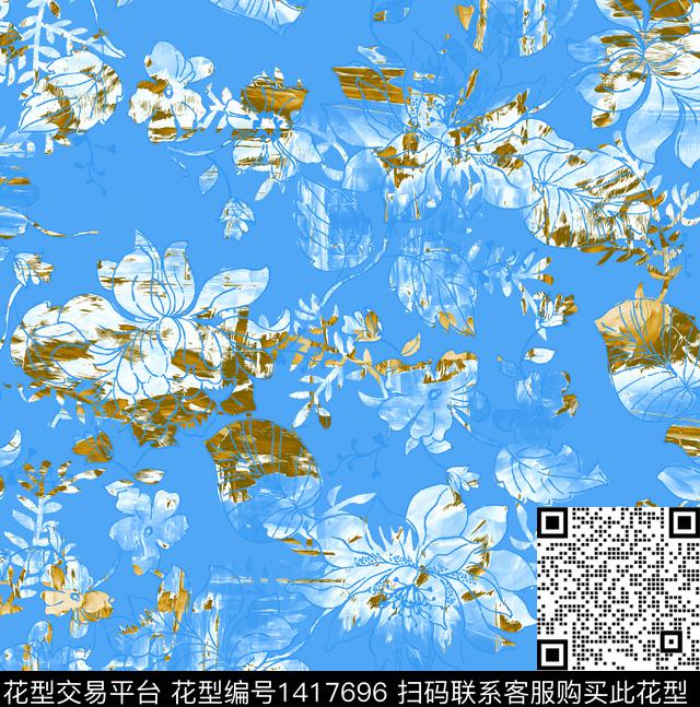 定位花绿植树叶扎染华亿平台数码印花华亿平台下载（图片编号: 1417696） - 瓦栏（Walan）