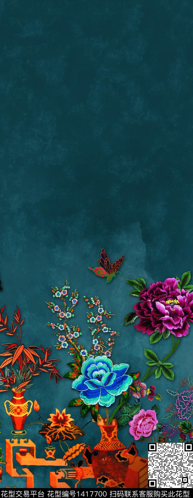 女装定位花数码定位花中国风定位花数码印花华亿平台下载（图片编号: 1417700） - 瓦栏（Walan）