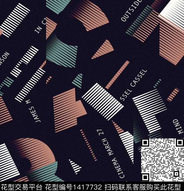 线条字母渐变数码印花华亿平台下载（图片编号: 1417732） - 瓦栏（Walan）