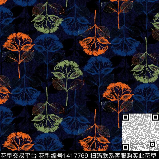 绿植树叶花卉秋冬华亿平台传统印花华亿平台下载（图片编号: 1417769） - 瓦栏（Walan）