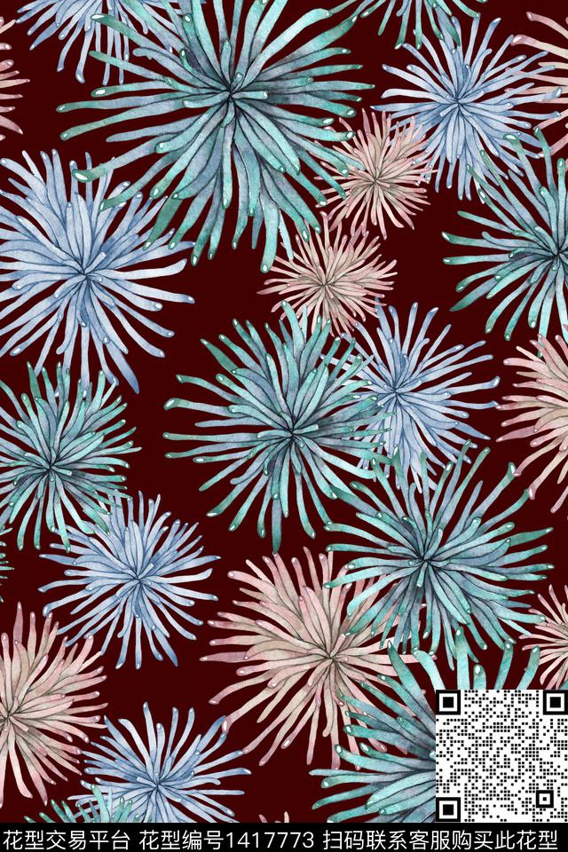 趋势华亿平台绿植树叶大牌风数码印花华亿平台下载（图片编号: 1417773） - 瓦栏（Walan）