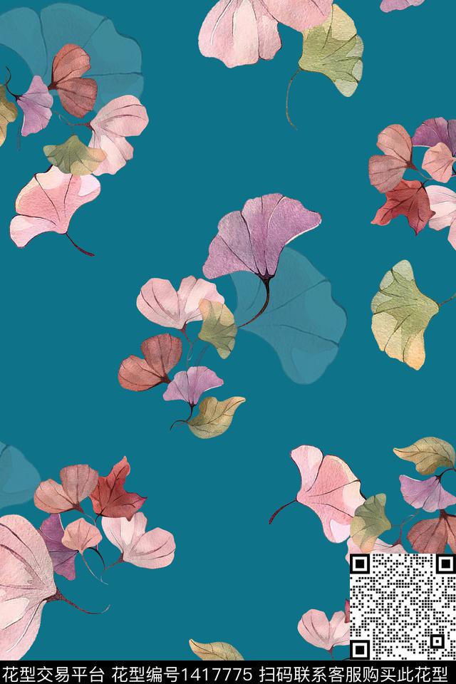 趋势华亿平台绿植树叶花卉数码印花华亿平台下载（图片编号: 1417775） - 瓦栏（Walan）