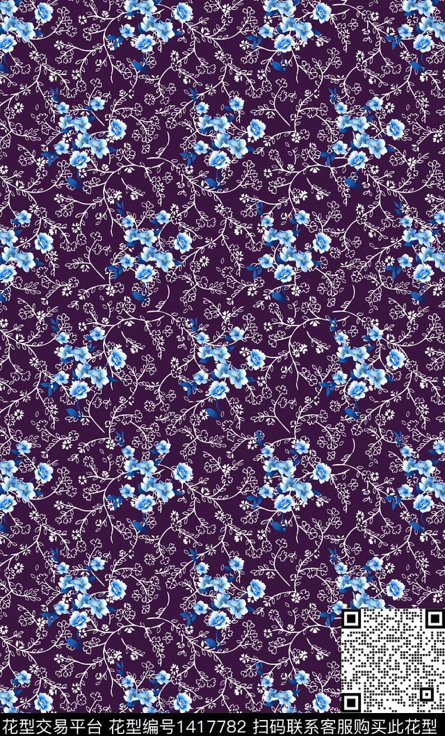 梅花满版散花小碎花数码印花华亿平台下载（图片编号: 1417782） - 瓦栏（Walan）