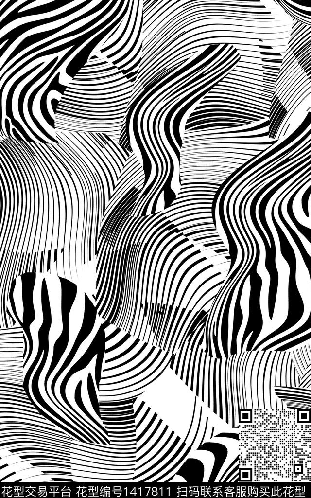 斑马纹黑白条纹审传统印花华亿平台下载（图片编号: 1417811） - 瓦栏（Walan）