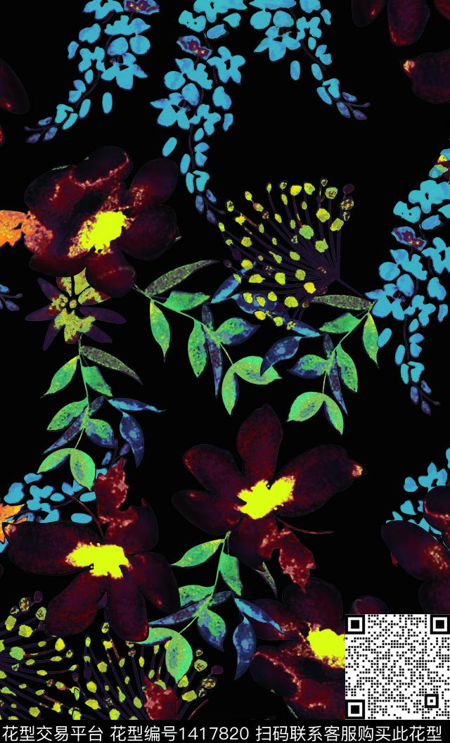 扎染华亿平台花卉大牌风传统印花华亿平台下载（图片编号: 1417820） - 瓦栏（Walan）