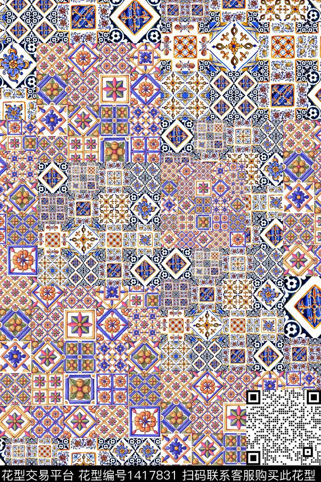 民族风巴洛克风格拼接风数码印花华亿平台下载（图片编号: 1417831） - 瓦栏（Walan）