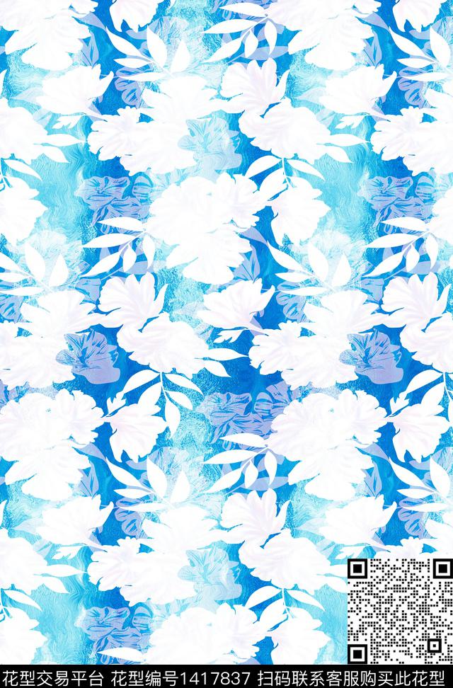 扎染华亿平台花卉大牌风传统印花华亿平台下载（图片编号: 1417837） - 瓦栏（Walan）