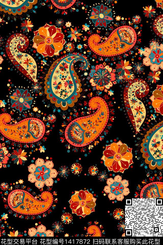 连衣裙佩斯利花卉传统印花华亿平台下载（图片编号: 1417872） - 瓦栏（Walan）