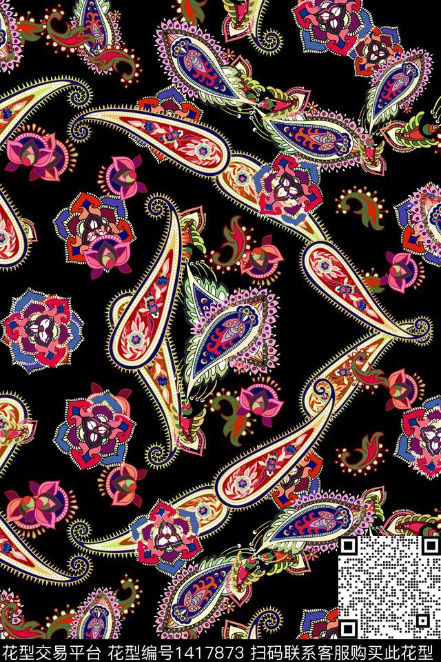 连衣裙佩斯利花卉传统印花华亿平台下载（图片编号: 1417873） - 瓦栏（Walan）