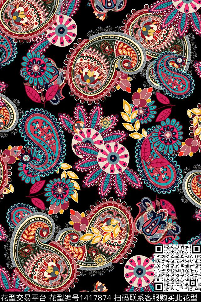 连衣裙佩斯利花卉传统印花华亿平台下载（图片编号: 1417874） - 瓦栏（Walan）