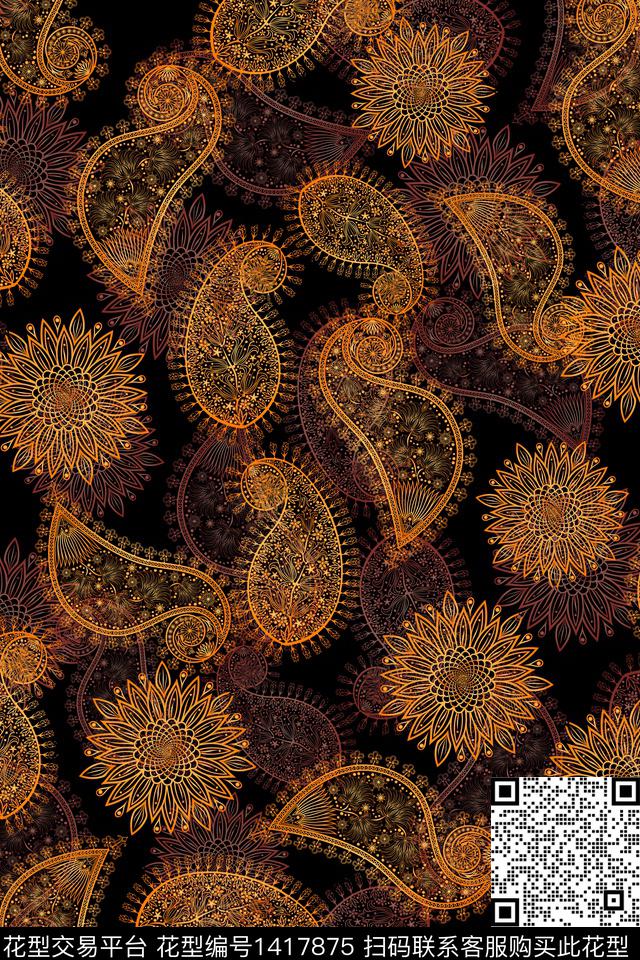 连衣裙佩斯利花卉传统印花华亿平台下载（图片编号: 1417875） - 瓦栏（Walan）