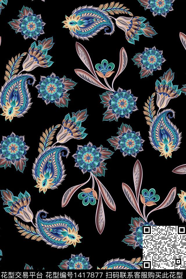 连衣裙佩斯利花卉传统印花华亿平台下载（图片编号: 1417877） - 瓦栏（Walan）