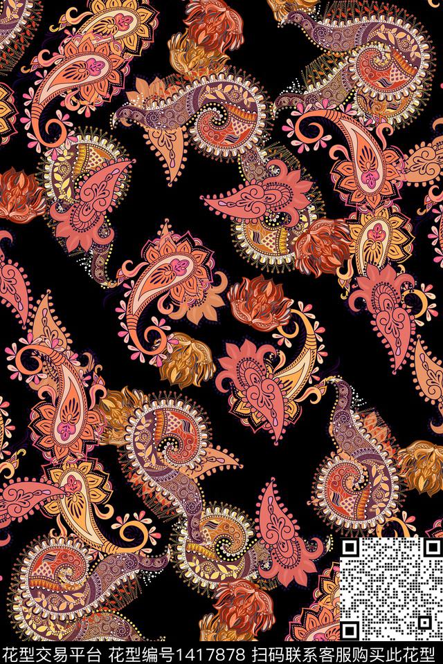 连衣裙佩斯利花卉传统印花华亿平台下载（图片编号: 1417878） - 瓦栏（Walan）