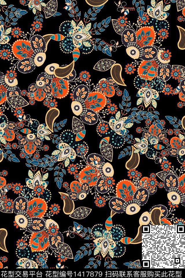 连衣裙佩斯利花卉传统印花华亿平台下载（图片编号: 1417879） - 瓦栏（Walan）