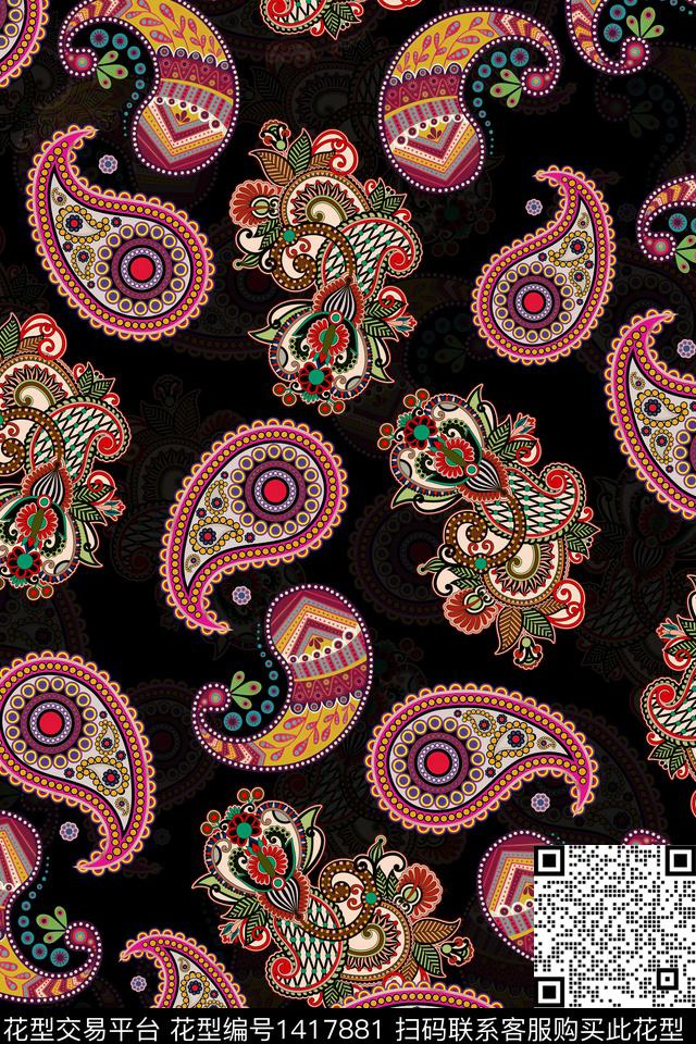 连衣裙佩斯利花卉传统印花华亿平台下载（图片编号: 1417881） - 瓦栏（Walan）