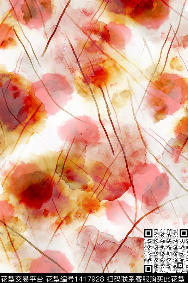 肌理水彩抽象花卉数码印花华亿平台下载（图片编号: 1417928） - 瓦栏（Walan）