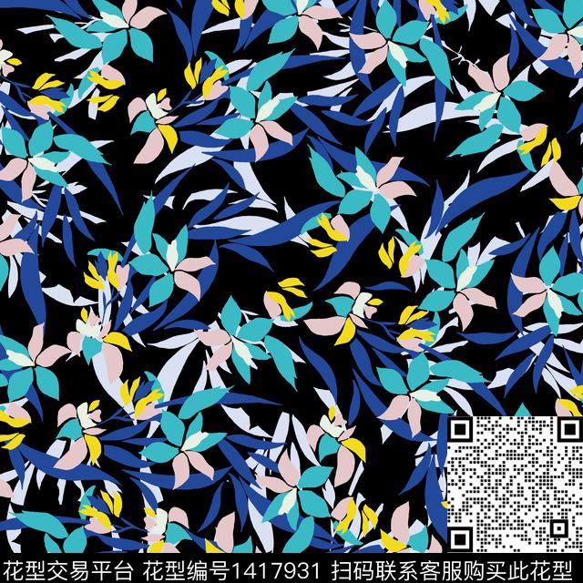 几何绿植树叶清爽底花卉传统印花华亿平台下载（图片编号: 1417931） - 瓦栏（Walan）