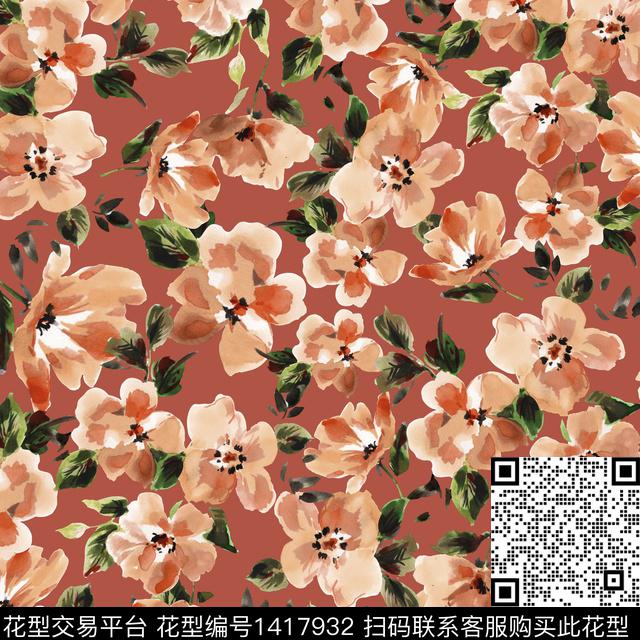 绿植树叶水彩清爽底花卉传统印花华亿平台下载（图片编号: 1417932） - 瓦栏（Walan）