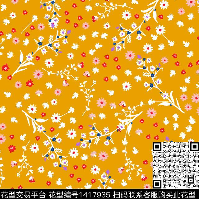 绿植树叶清爽底花卉雪纺传统印花华亿平台下载（图片编号: 1417935） - 瓦栏（Walan）