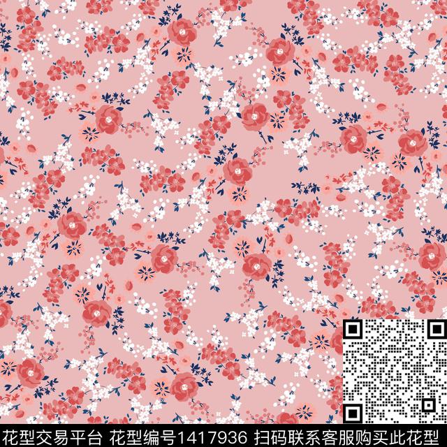 绿植树叶清爽底花卉雪纺传统印花华亿平台下载（图片编号: 1417936） - 瓦栏（Walan）