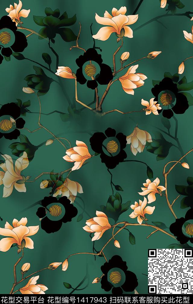 连衣裙女装花卉传统印花华亿平台下载（图片编号: 1417943） - 瓦栏（Walan）