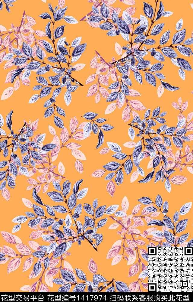 花卉大牌风抽象传统印花华亿平台下载（图片编号: 1417974） - 瓦栏（Walan）