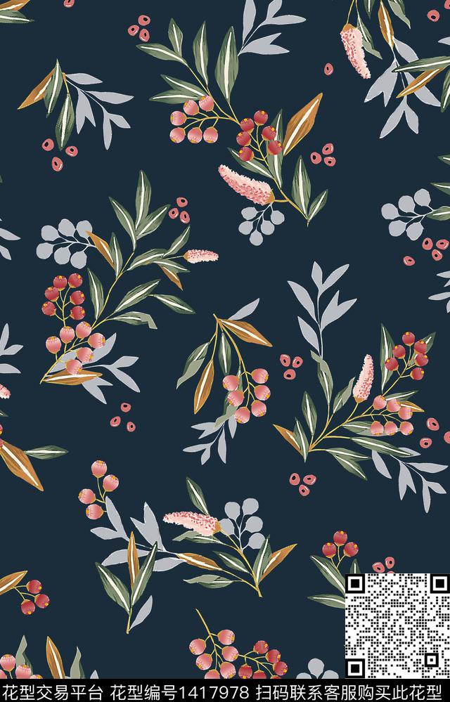 花卉大牌风抽象传统印花华亿平台下载（图片编号: 1417978） - 瓦栏（Walan）